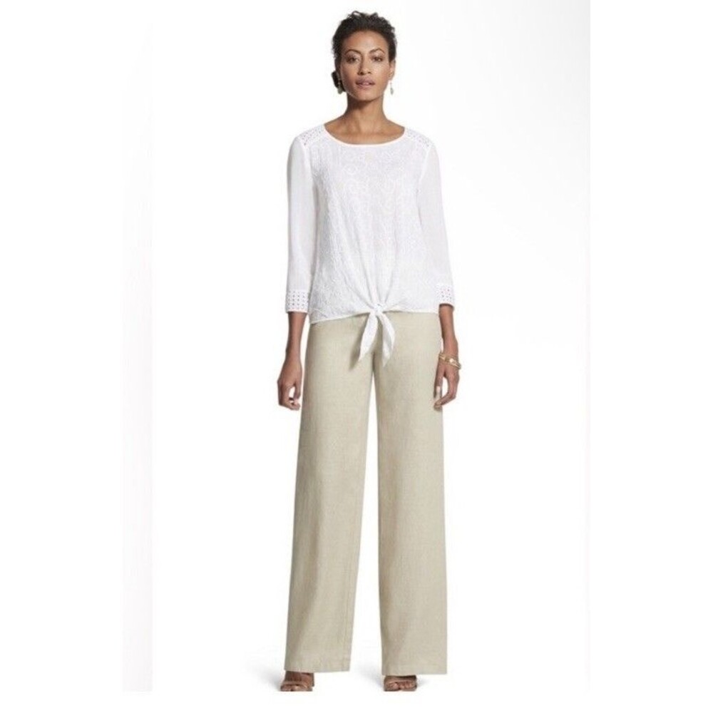 Chico’s Size 3 Short (US 16) Ultimate Fit Tan Neutral 100% Linen Pant New Beach